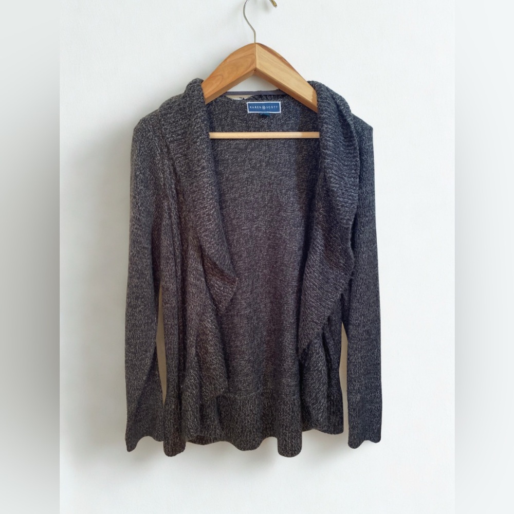 Karen Scott Knit Cascading Waterfall Cardigan Sweater Charcoal Grey Size Large